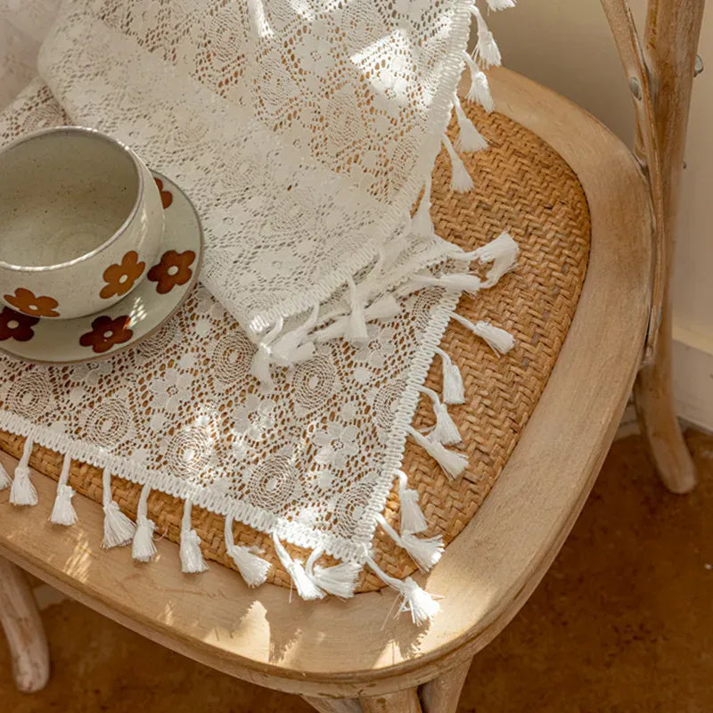 Rideaux Rustiques en Dentelle Tulle Française – Motif Géométrique Rayé, Voilage Lumineux pour Salon ou Chambre