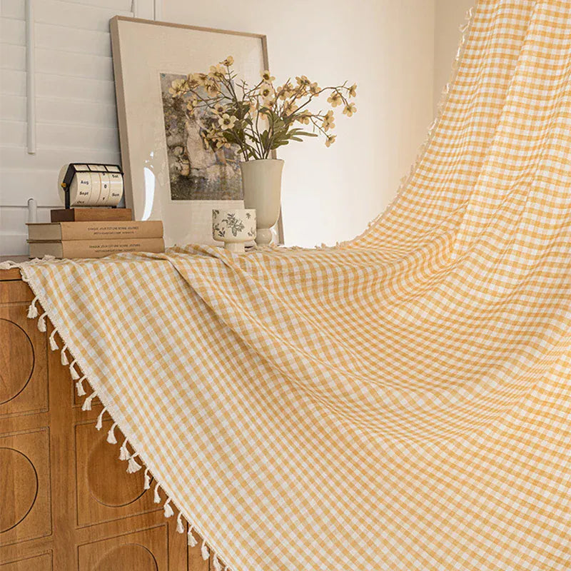 Rideaux Rustiques Style Forêt à Franges – Motif à Carreaux, Idéals pour Chambre, Salon ou Balcon (1/2 Pcs)