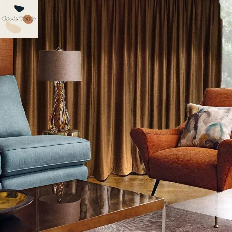 Rideaux Velours Français Luxe – Flanelle Terracotta Café Doré, Sur Mesure pour Salon & Chambre