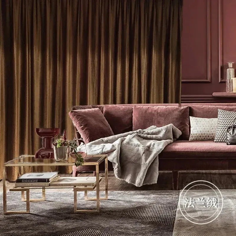 Rideaux Velours Français Luxe – Flanelle Terracotta Café Doré, Sur Mesure pour Salon & Chambre