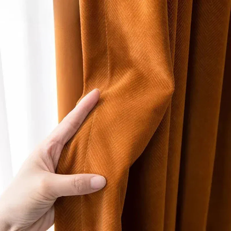 Rideaux Velours Orange à Motif Chevron – Occultants Épais Style Américain pour Salon & Chambre