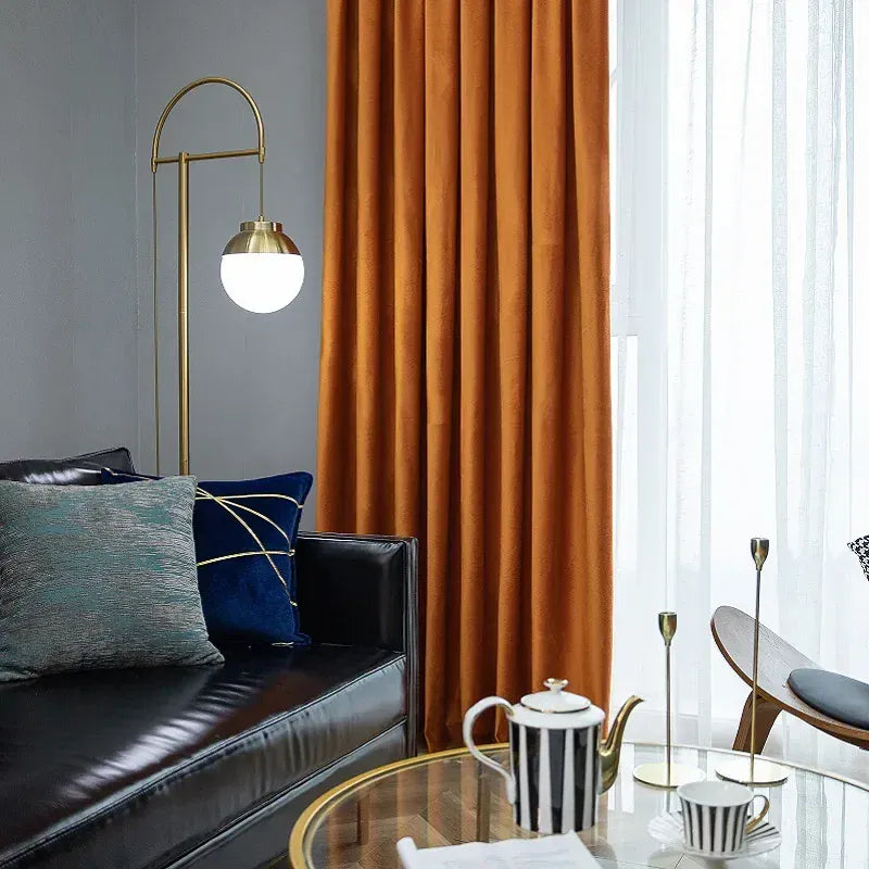 Rideaux Velours Orange Style Américain – Occultants Épais, Sur Mesure pour Salon & Chambre