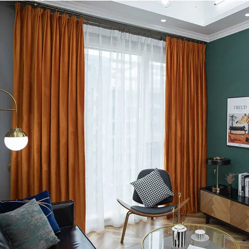 Rideaux Velours Orange Style Américain – Occultants Épais, Sur Mesure pour Salon & Chambre