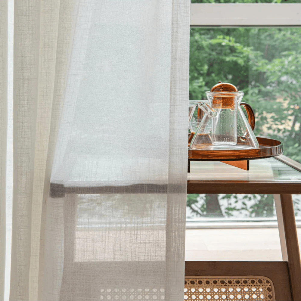Rideaux Voile Blanc Moderne – Tissu Effet Lin, Finition Vague, Décoration Fenêtre Élégante