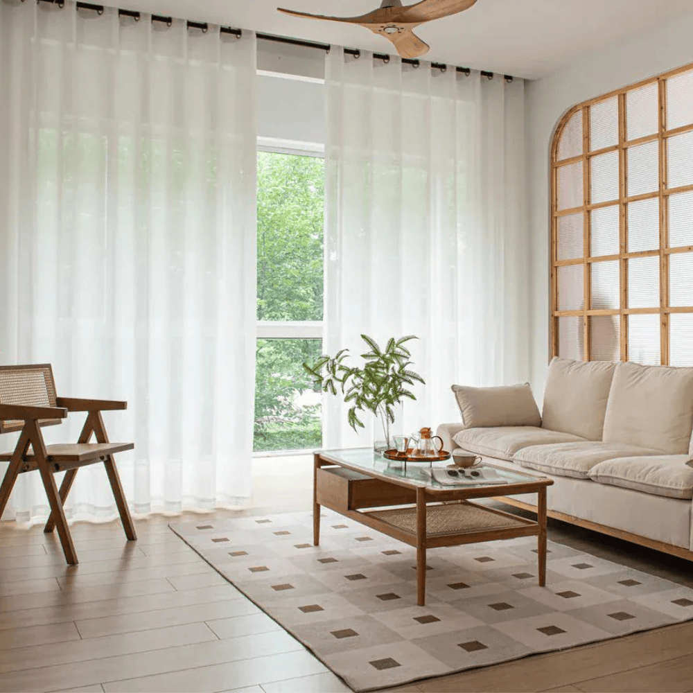 Rideaux Voile Blanc Moderne – Tissu Effet Lin, Finition Vague, Décoration Fenêtre Élégante