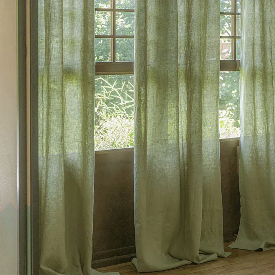 Sage green / W138xH180cm / Rod Pocket Style1 Rideaux en Lin 100% Naturel – Voilage Filtrant pour Salon, Chambre, Cuisine ou Chambre d’Enfant