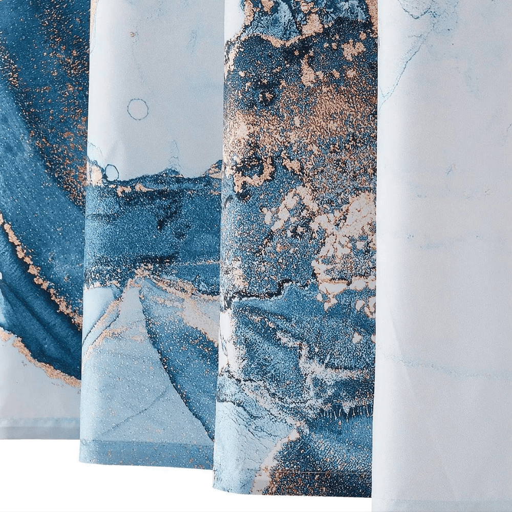 Set Salle de Bain Marbre Bleu et Or – Rideau de Douche Luxe Étanche Motif Granit Abstrait