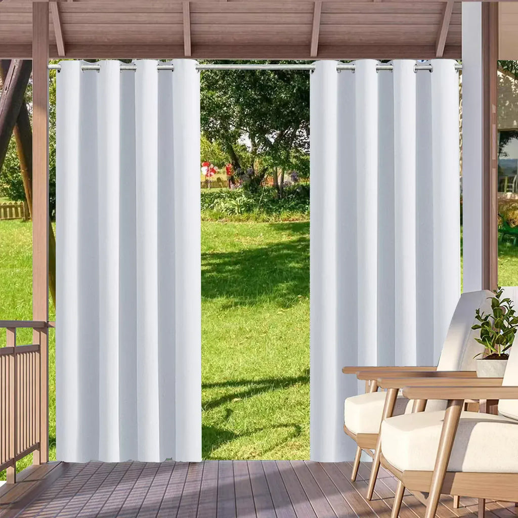 Silver white / W52xH84in-132x213cm / 2pcs|UNITED KINGDOM Lot de 2 Rideaux Extérieurs Imperméables – Blackout pour Patio, Terrasse, Jardin, Porche ou Intérieur (Salon & Chambre) Variante Blanche