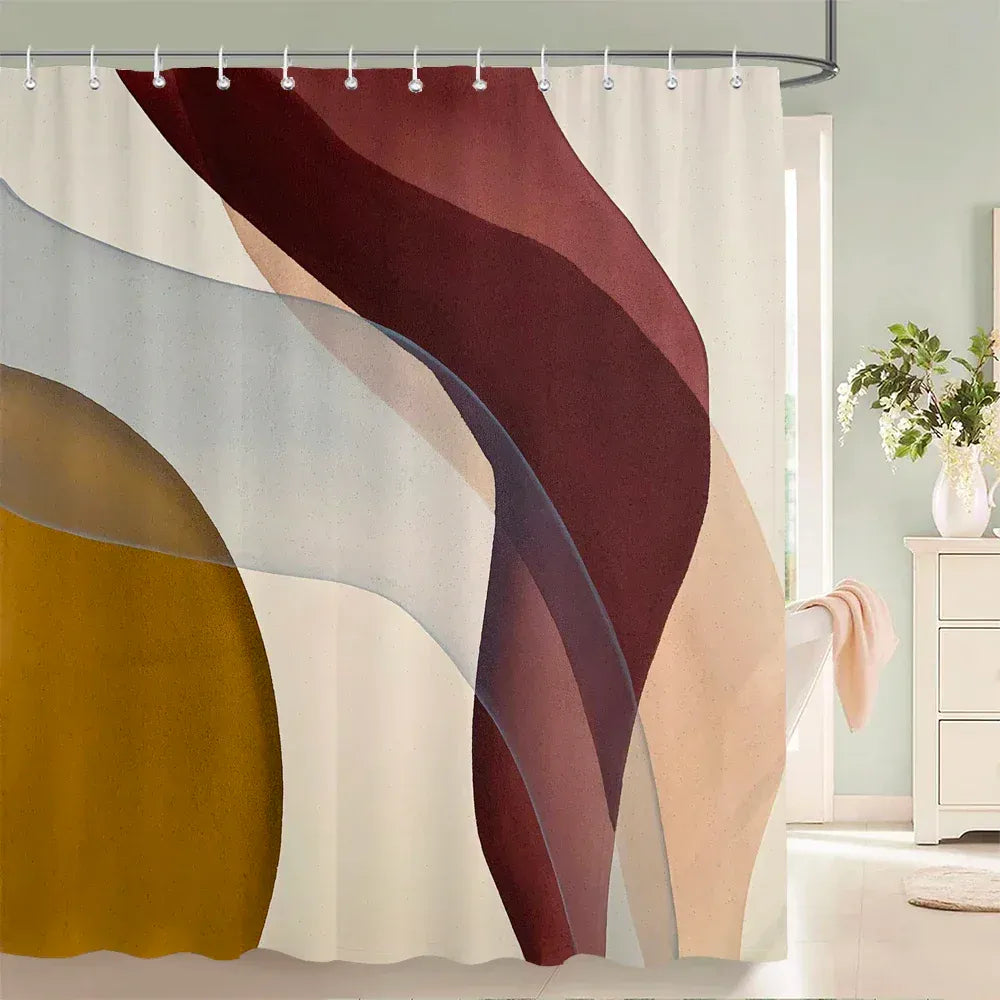 SK7212 / W180xH180cm Cloison de Douche Design – Rideau Waterproof à Motifs Bohème et Abstraits pour Salle de Bain Moderne