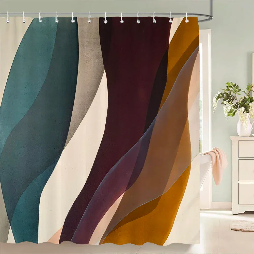 SK7214 / W120xH180cm Cloison de Douche Design – Rideau Waterproof à Motifs Bohème et Abstraits pour Salle de Bain Moderne