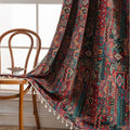 Style 3 / W150 x H160cm / Rod Pocket|CHINA Rideau Jacquard à Franges – Motif Fleurs et Oiseaux, Semi-Occultant pour Salon, Chambre ou Cuisine