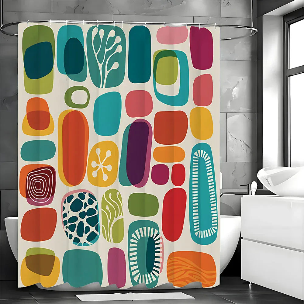 Tenture Décorative de Salle de Bain – Rideau Waterproof à Motifs Géométriques Aquarelle Contemporains