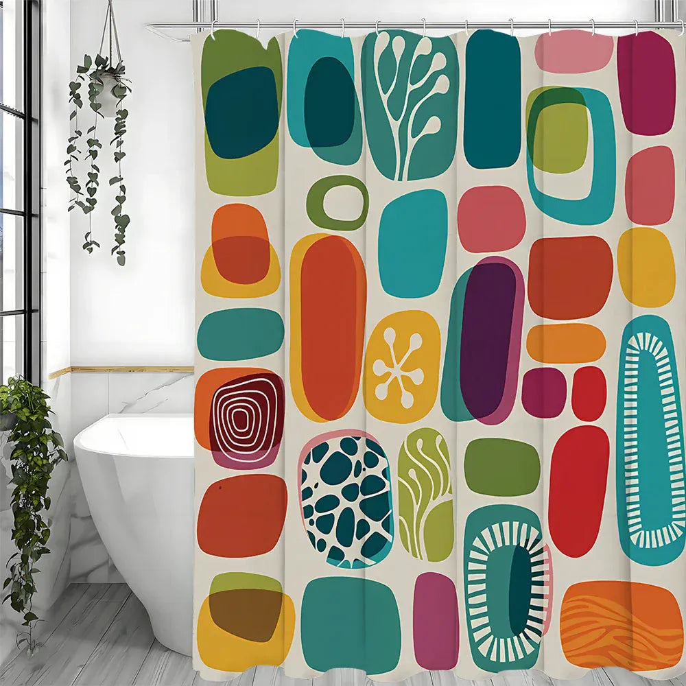 Tenture Décorative de Salle de Bain – Rideau Waterproof à Motifs Géométriques Aquarelle Contemporains