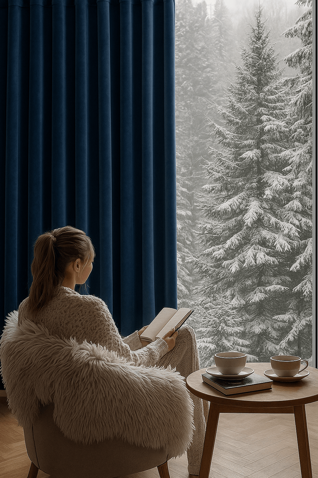 Tenture Haut de Gamme – Drapés en Velours Bleu Décoratifs Semi-Blackout Style Moderne