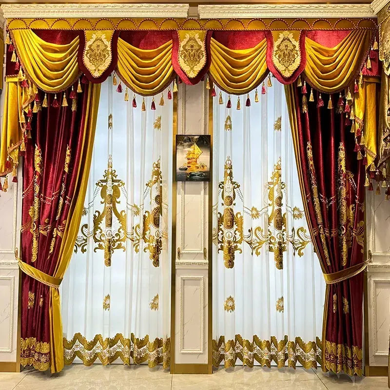 Tenture Palais Élégante – Drapés Velours Rouge Occultants et Isolants pour Pièce de Vie Haut de Gamme
