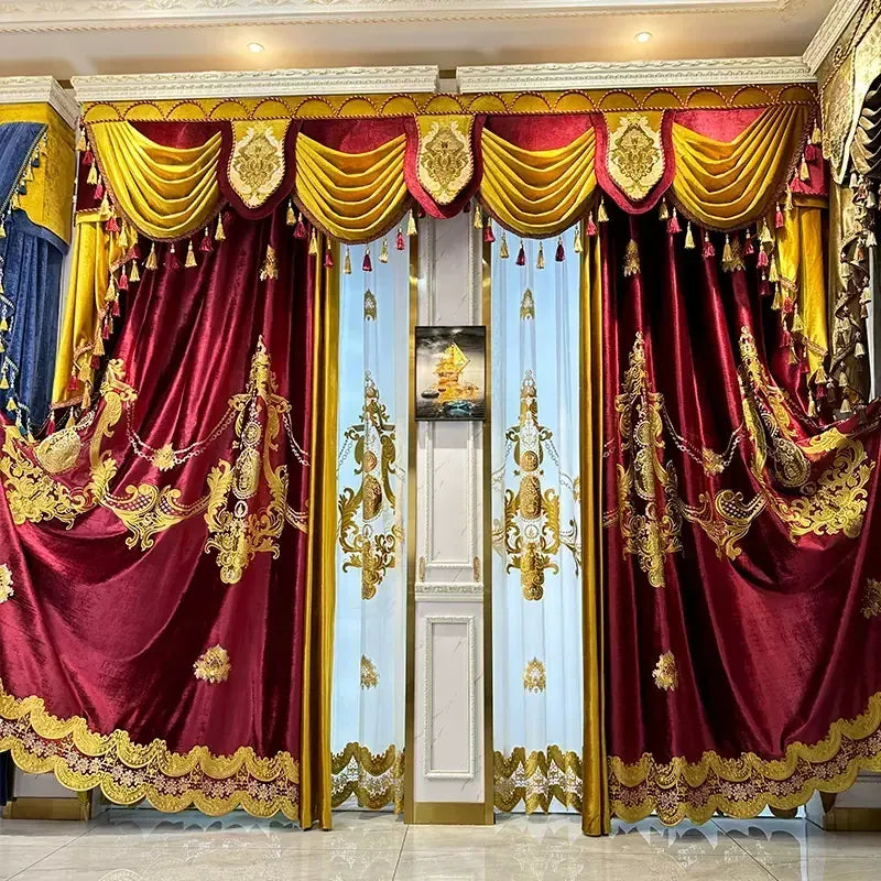 Tenture Palais Élégante – Drapés Velours Rouge Occultants et Isolants pour Pièce de Vie Haut de Gamme