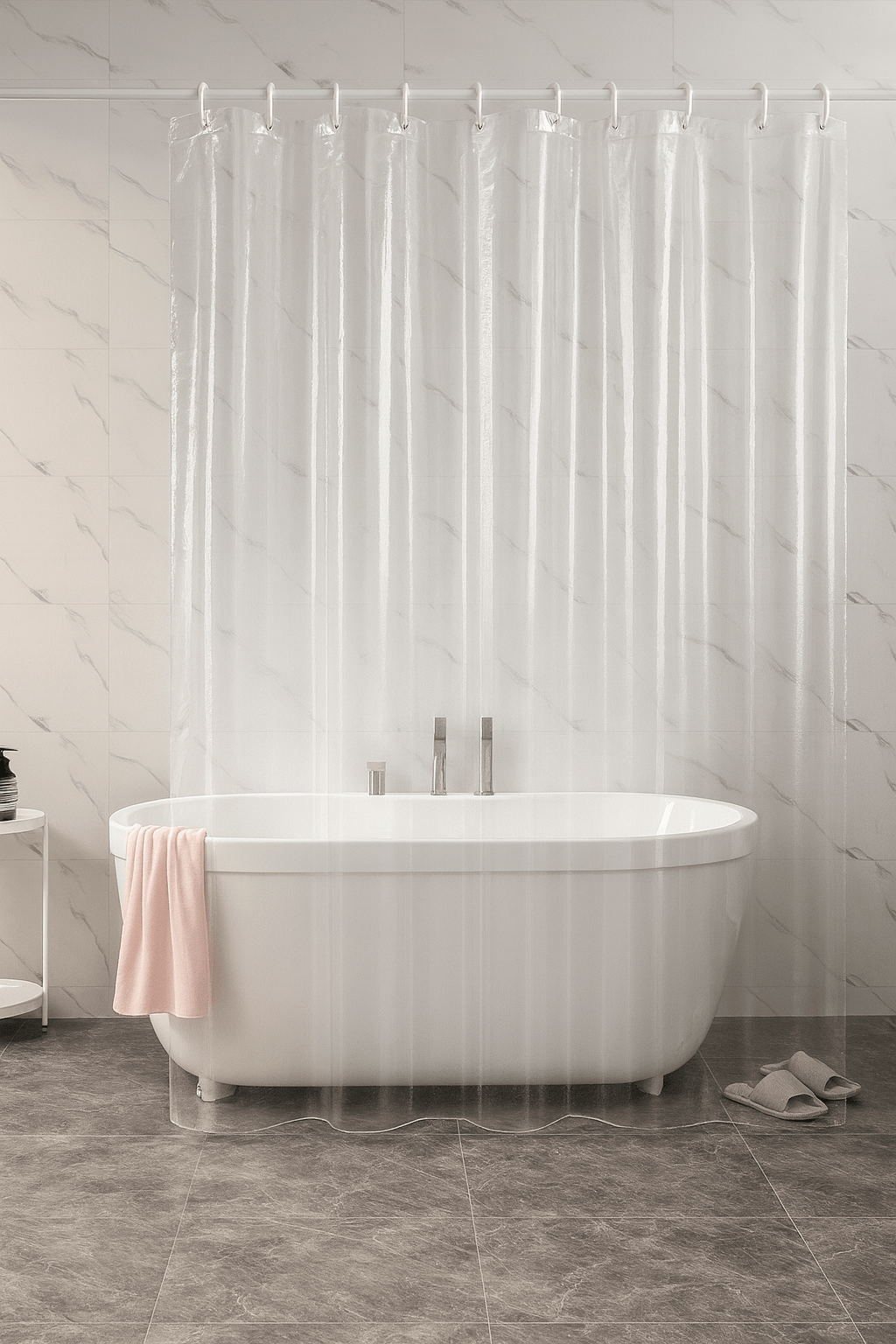 Transparent Rideau de Douche Transparent PEVA – Étanche et Léger avec Crochets Inclus