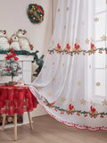 tulle / W130cmXH245cm 1PC / Rod Pocket Rideaux Rustiques Voilage de Noël – Broderie Flocons de Neige, Tulle Transparent pour Salle à manger