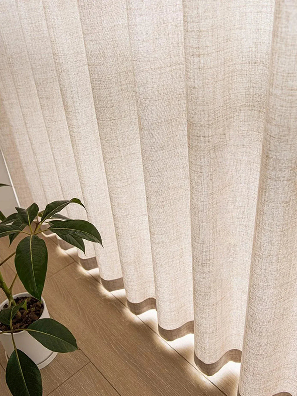 Voilage Beige Style Coréen – Tissu Effet Lin, Transparent et Élégant pour Salon ou Chambre