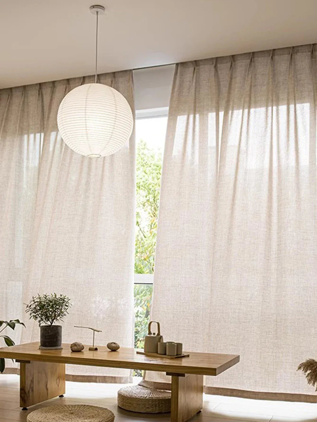 Voilage Beige Style Coréen – Tissu Effet Lin, Transparent et Élégant pour Salon ou Chambre