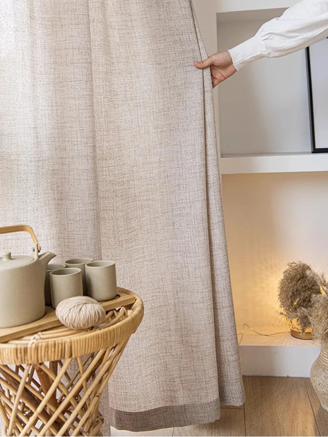 Voilage Beige Style Coréen – Tissu Effet Lin, Transparent et Élégant pour Salon ou Chambre