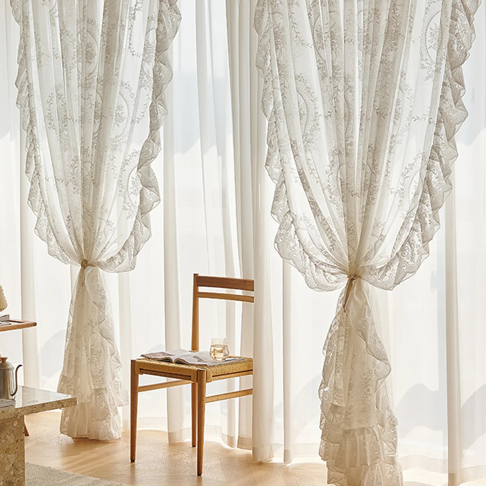 Voilage Dentelle Française – Gaze Blanche Translucide Élégante pour Salon et Séjour
