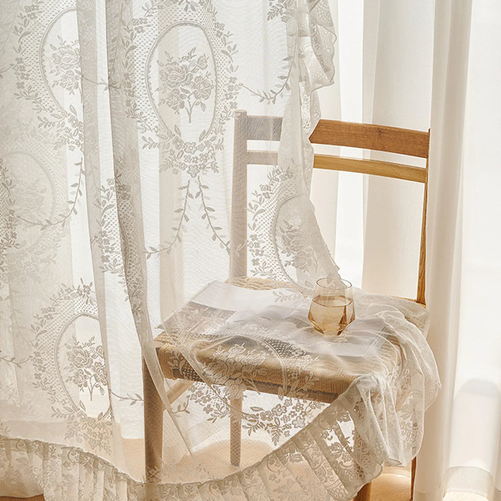 Voilage Dentelle Française – Gaze Blanche Translucide Élégante pour Salon et Séjour