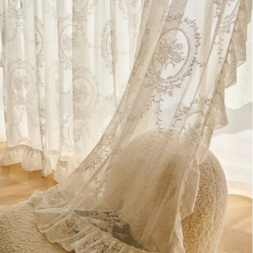 Voilage Dentelle Française – Gaze Blanche Translucide Élégante pour Salon et Séjour