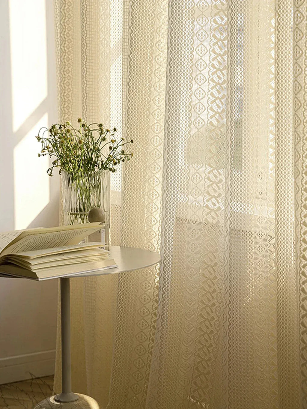Voilage Japonais Rustiques – Tulle Transparent à Motif Géométrique Losanges, Pour Déco de Salon (1 Panneau)