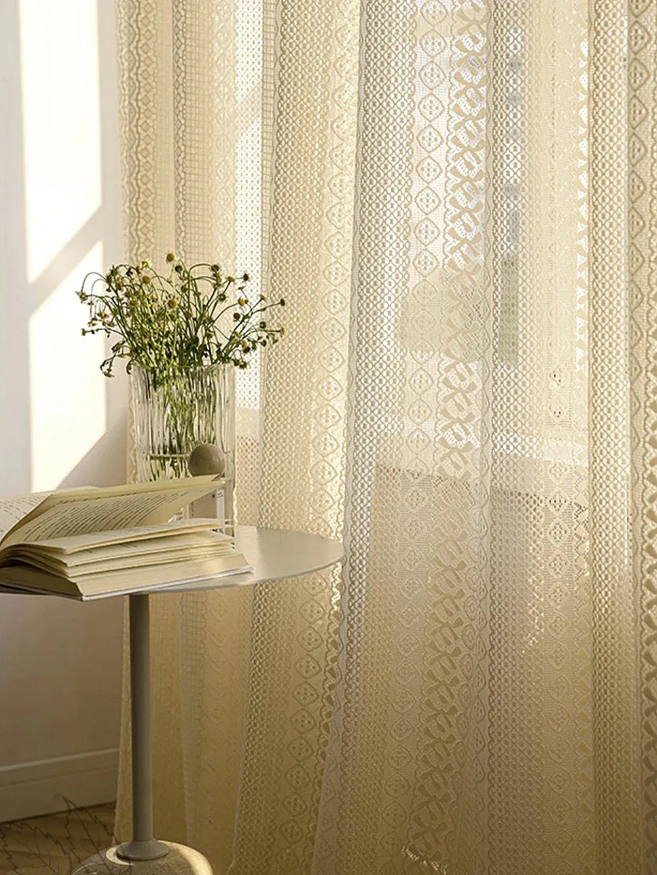 Voilage Japonais Rustiques – Tulle Transparent à Motif Géométrique Losanges, Pour Déco de Salon (1 Panneau)