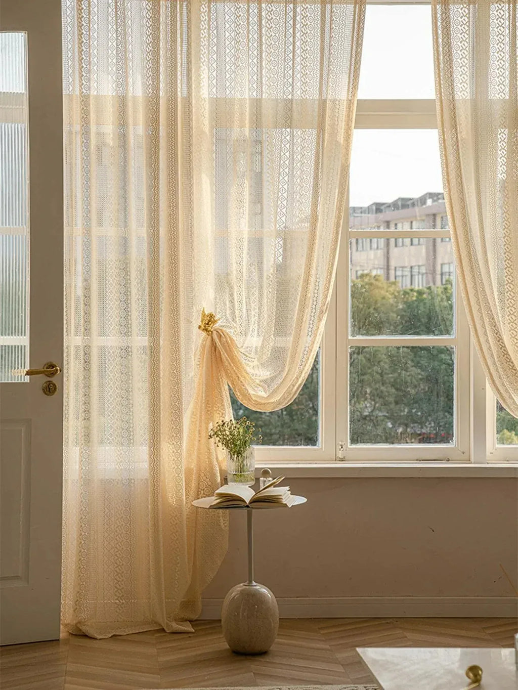 Voilage Japonais Rustiques – Tulle Transparent à Motif Géométrique Losanges, Pour Déco de Salon (1 Panneau)