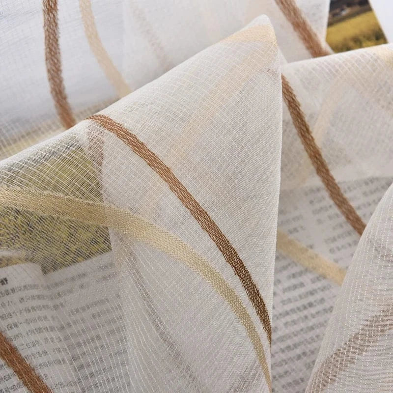 Voilage Rayé Rustique Jacquard – Rideaux Légers pour Chambre d’Enfant, Style Européen Élégant et Lumineux