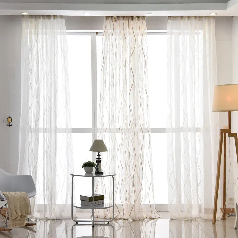 Voilage Rayé Rustique Jacquard – Rideaux Légers pour Chambre d’Enfant, Style Européen Élégant et Lumineux