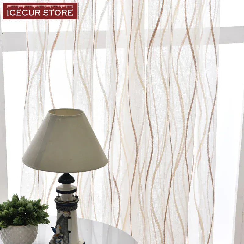 Voilage Rayé Rustique Jacquard – Rideaux Légers pour Chambre d’Enfant, Style Européen Élégant et Lumineux