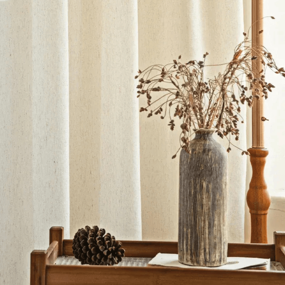 Voilage Style Japonais en Tissu Effet Lin – Tulle Transparent Sur Mesure pour Salon ou Cuisine