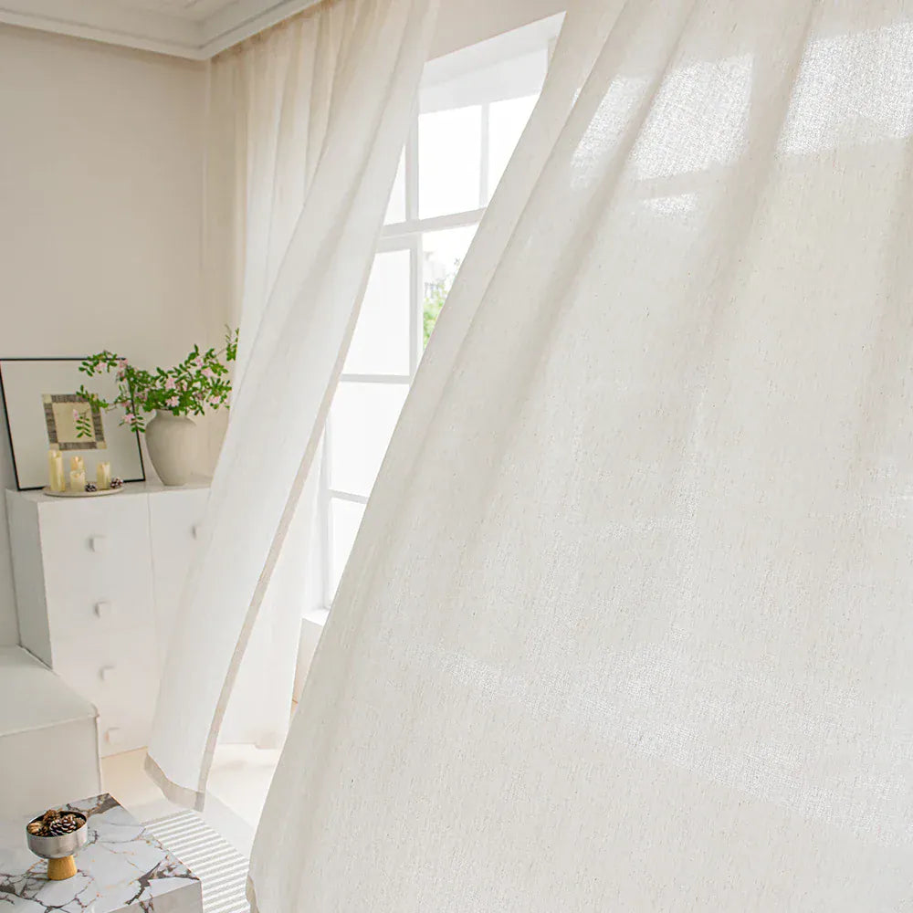 Voilage Style Lin Sur Mesure – Tulle Moderne Uni pour Salon ou Chambre, Déco Fenêtre Élégante