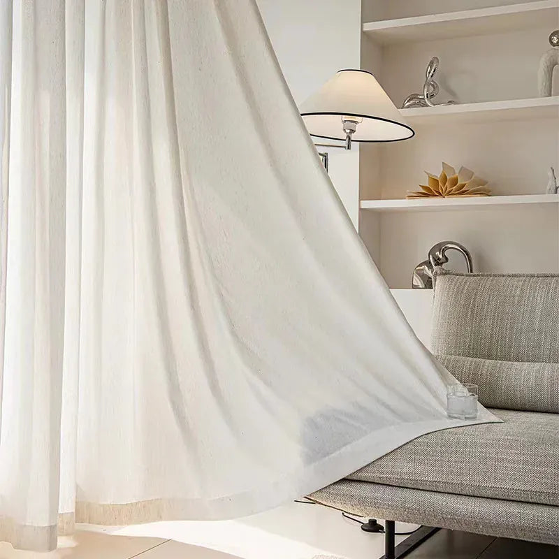 Voilage Style Lin Sur Mesure – Tulle Moderne Uni pour Salon ou Chambre, Déco Fenêtre Élégante