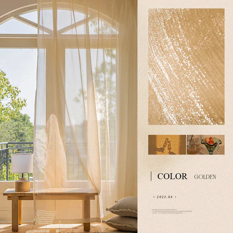 Voilage Tulle Rustique Style Français – Effet Scintillant et Lumineux, Déco Élégante pour Salon ou Chambre