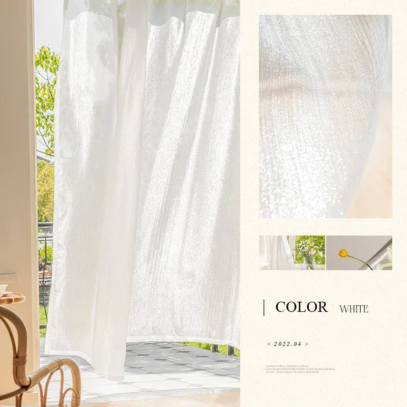 Voilage Tulle Rustique Style Français – Effet Scintillant et Lumineux, Déco Élégante pour Salon ou Chambre