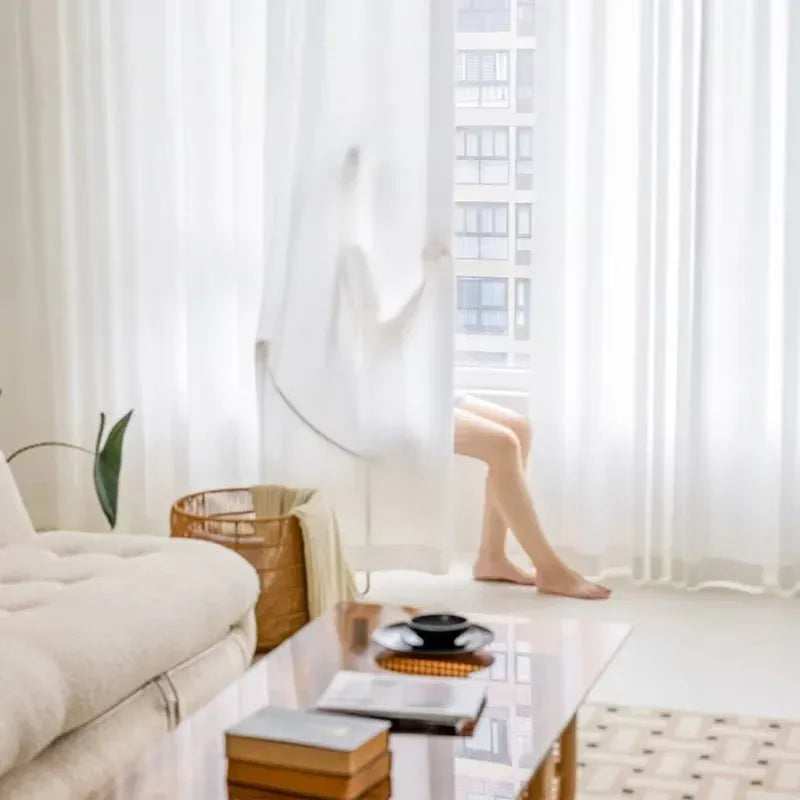 Voilages Contemporains Salon & Séjour – Rideaux Tulle Blanc Prêts à Installer, Grande Hauteur