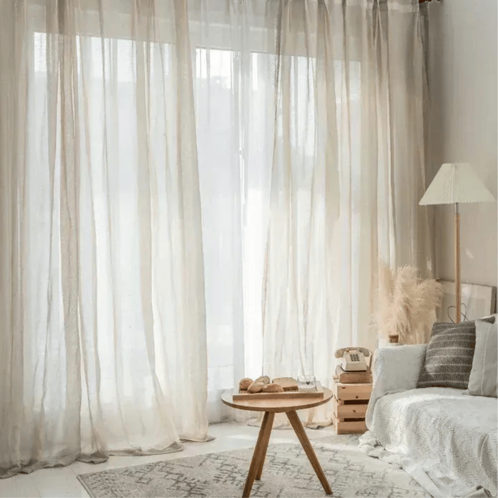 Voilages Effet Lin Beige – Rideaux Translucides Modernes pour Salon et Séjour