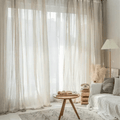 Voilages Effet Lin Beige – Rideaux Translucides Modernes pour Salon et Séjour