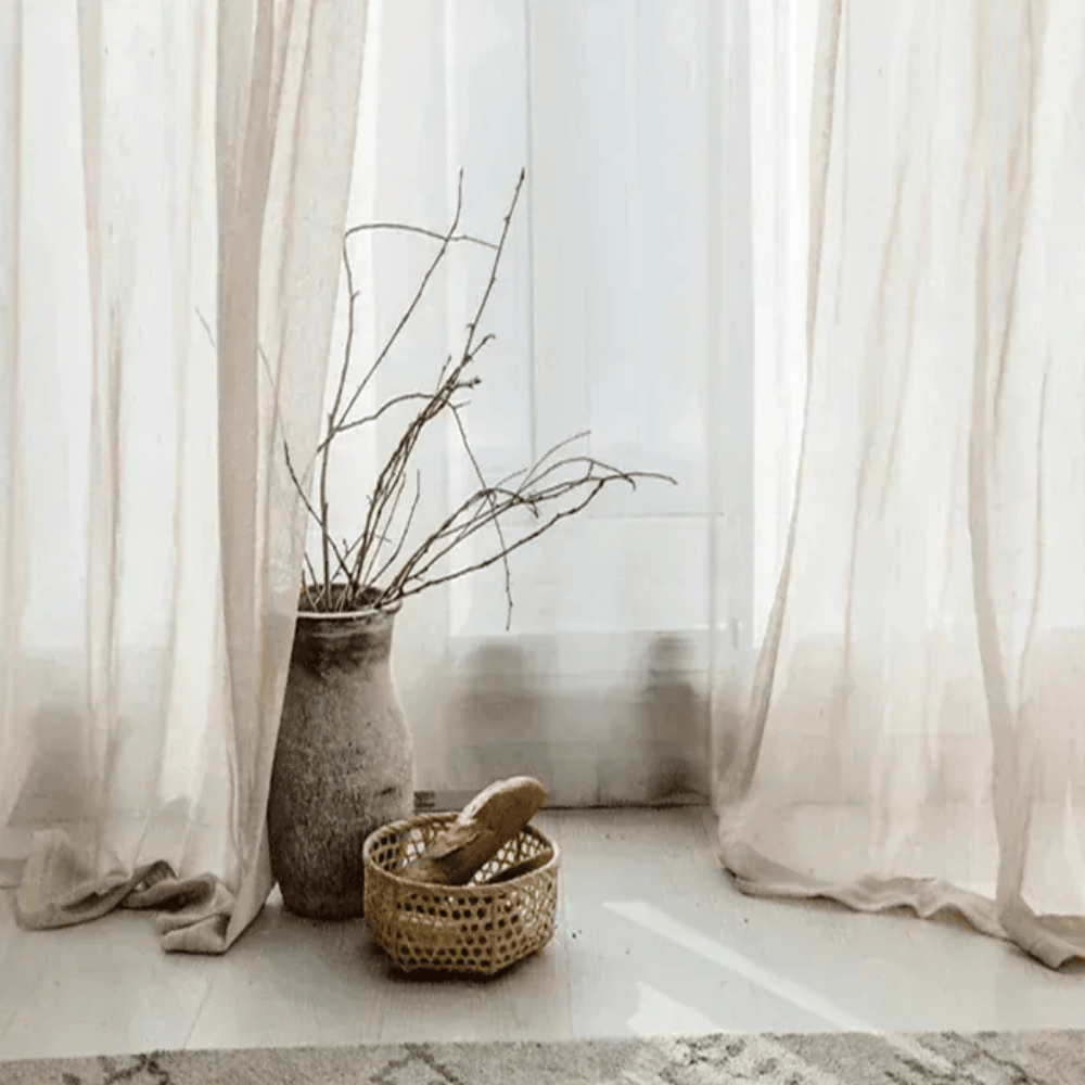 Voilages Effet Lin Beige – Rideaux Translucides Modernes pour Salon et Séjour