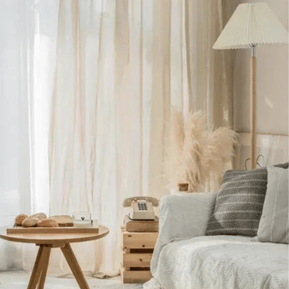 Voilages Effet Lin Beige – Rideaux Translucides Modernes pour Salon et Séjour