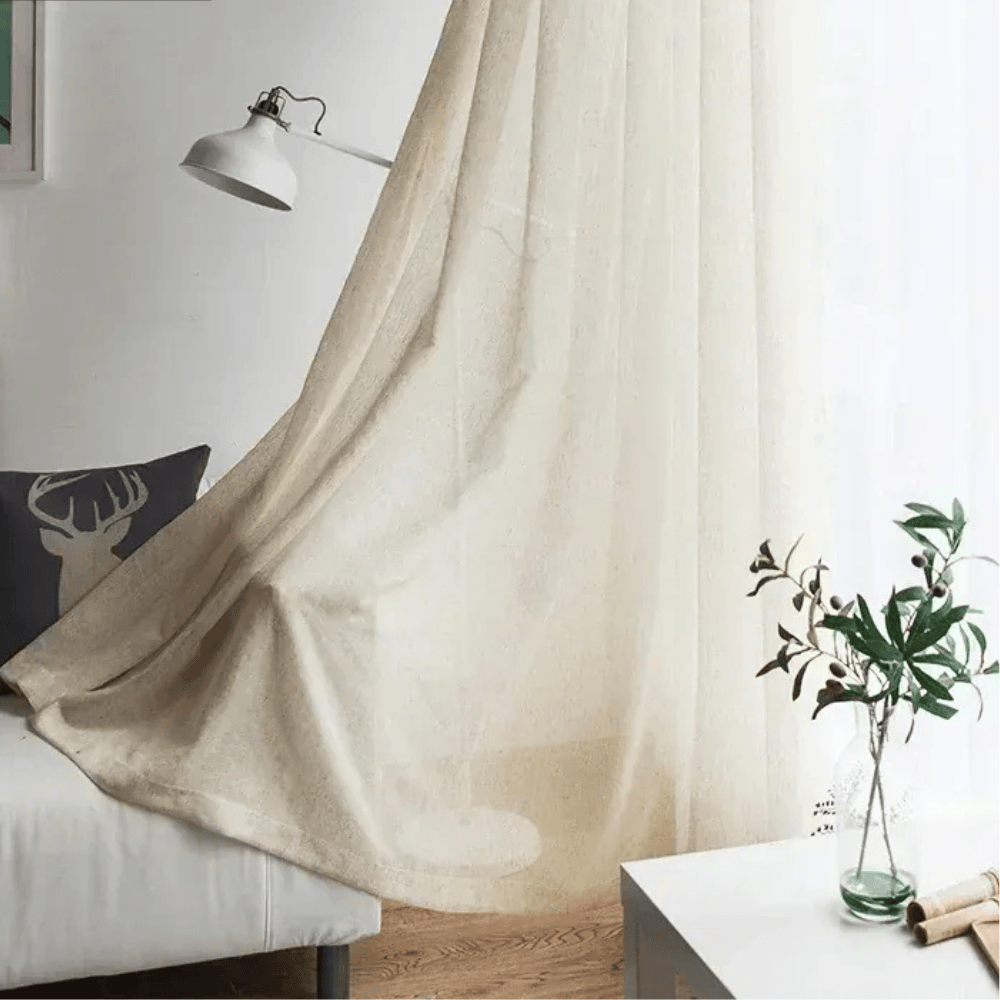 Voilages Effet Lin Beige – Rideaux Translucides Modernes pour Salon et Séjour