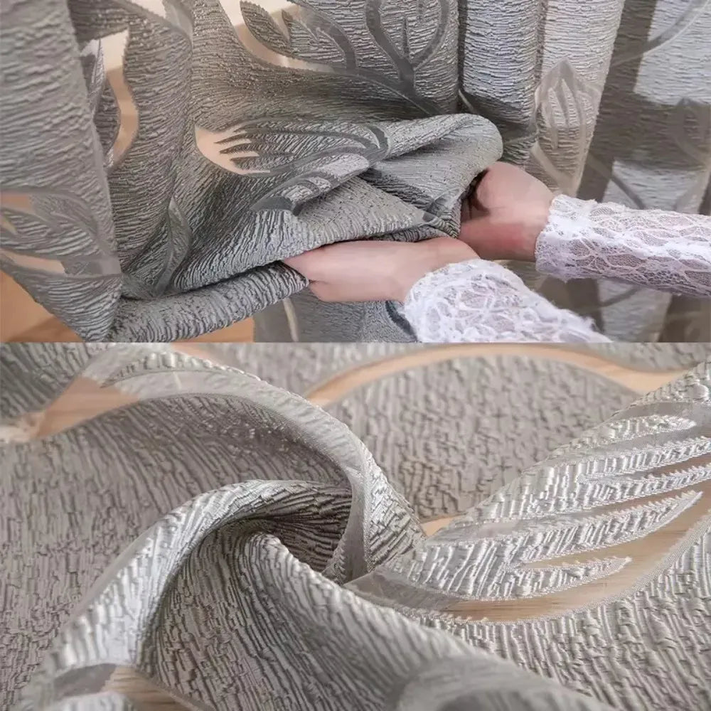 Voilages Européens Motif Feuilles – Tulle Translucide pour Salon et Séjour, Décoration Élégante