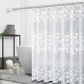 WHITE / 150*180cm Rideau de Douche Étanche en PEVA – Motif Uni Floral Gris Botanique avec Anneaux Métalliques