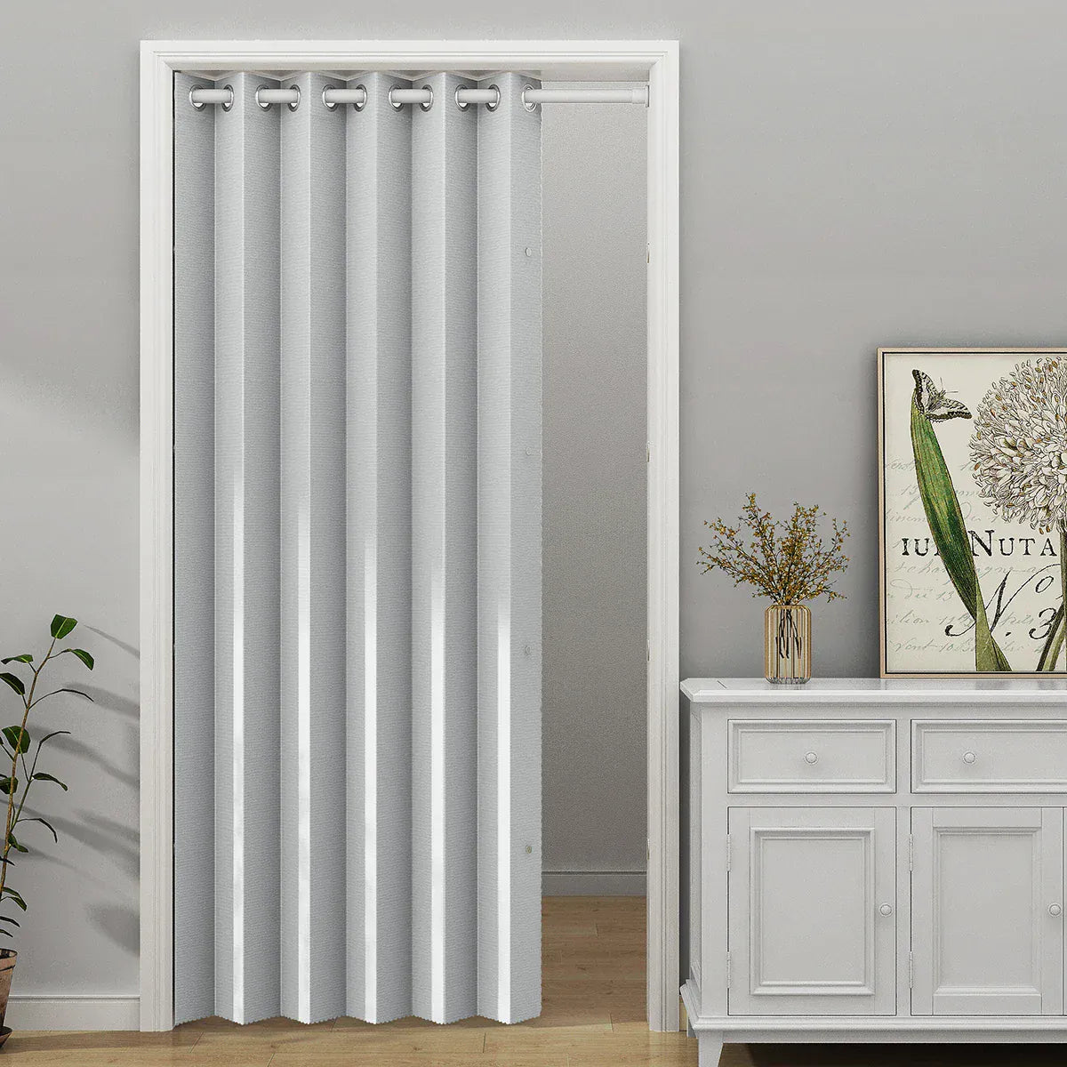 WHITE / 1PCS W152 x H203cm Rideau de Porte Pliant Occultant Total – Uni, 10 cm de Plis, Pose Œillets, Séparation Intimité