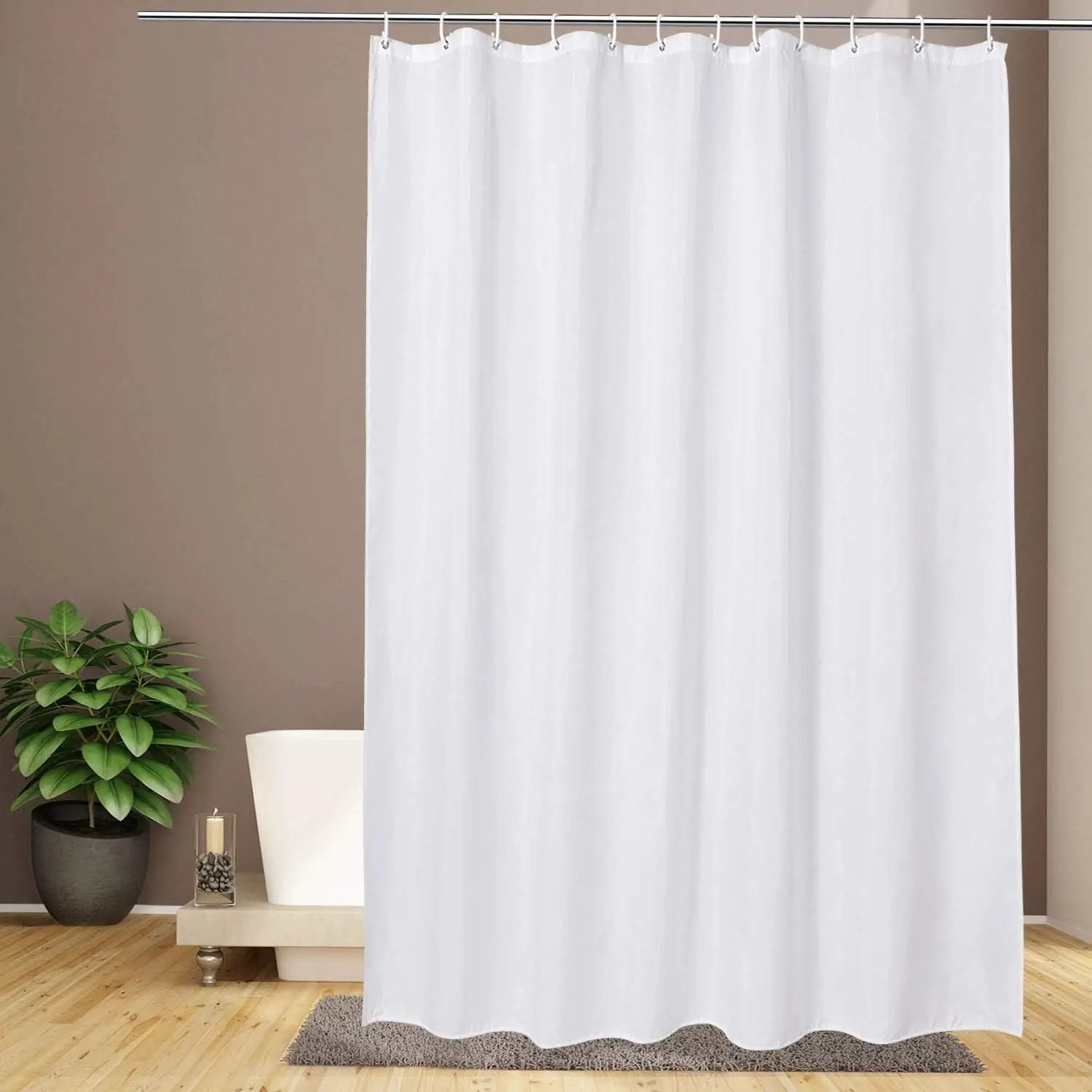 WHITE / 90*180cm Rideau de Douche Blanc Uni – Polyester Waterproof, Bas Lesté et Ourlet Renforcé, Lavable en Machine
