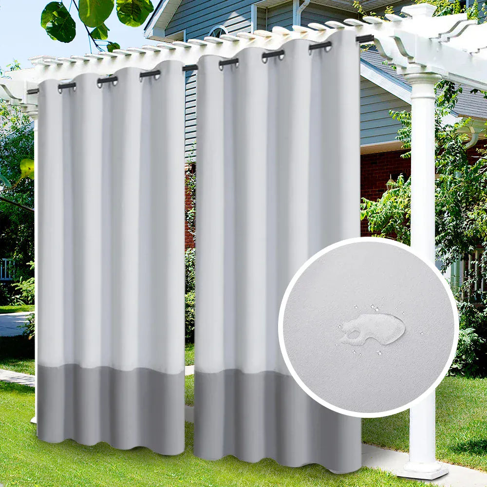 white-gray / W52xH94in-132x238cm / GERMANY Lot de 2 Rideaux Extérieurs Imperméables – Œillets Métalliques, Occultants pour Pergola, Patio, Gazebo ou Porche